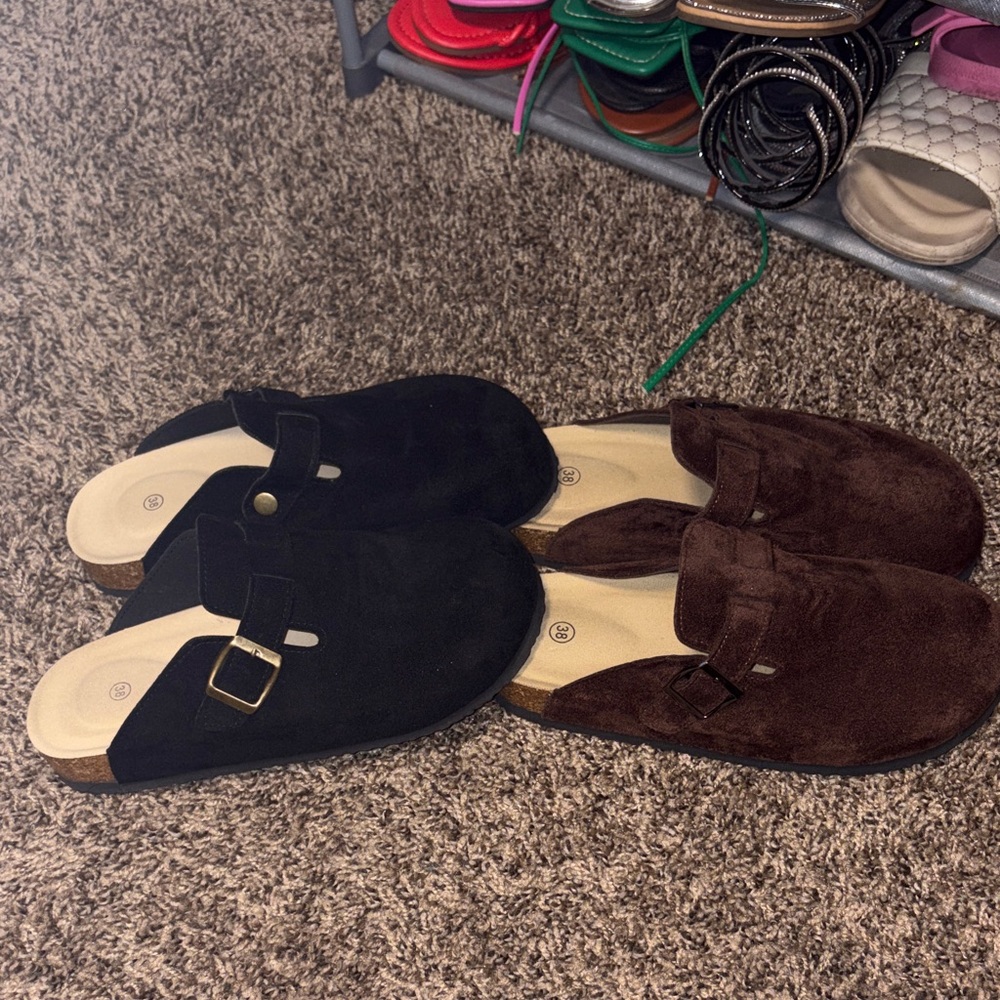 Black and Brown Suede Slip-On Clogs